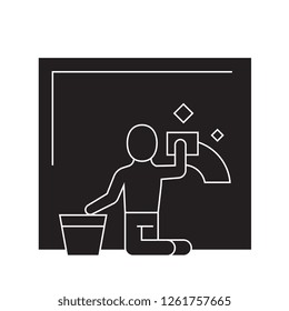 Wet cleaning black vector concept icon. Wet cleaning flat illustration, sign