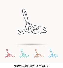 Wet cleaning icon. Clean-up floor tool sign. Linear icons on white background. Vector