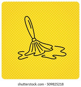 Wet cleaning icon. Clean-up floor tool sign. Linear icon on orange background. Vector