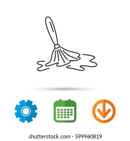 Wet cleaning icon. Clean-up floor tool sign. Calendar, cogwheel and download arrow signs. Colored flat web icons. Vector