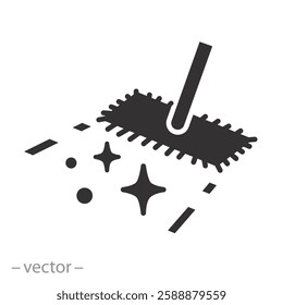 wet cleaning icon, mop and shiny floor, clean surface, thin line web symbol on white background - editable stroke vector illustration eps10