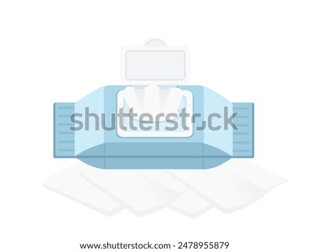 Wet cleaning wipes in plastic package with plastic cap vector illustration isolated on white background