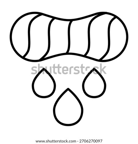 Wet cloth with drops of water thin line icon, manual washing concept. Vector graphics. Wrung out of laundry cloth, wringing sign on white background, outline style icon for mobile or web design