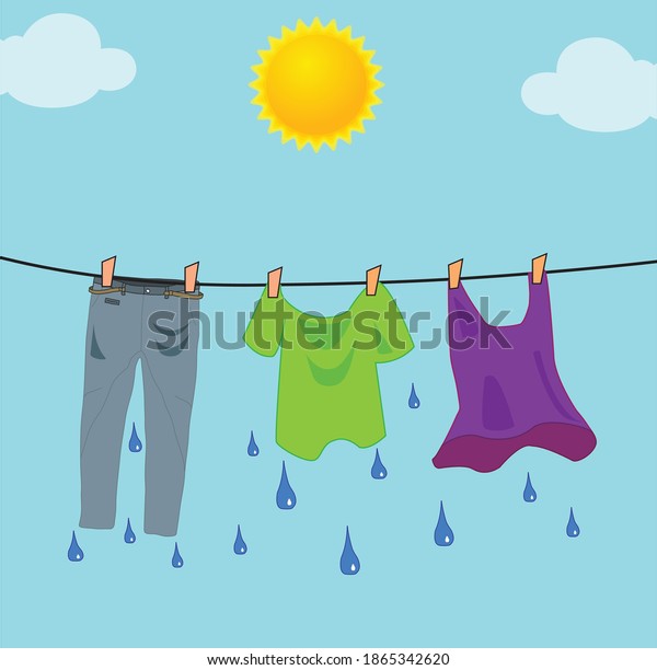 Wet Clothes Hanging On Rope Front Stock Vector (Royalty Free ...