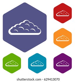Wet cloud icons set hexagon isolated vector illustration