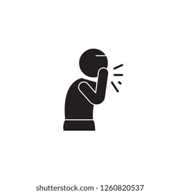 Wet cough black vector concept icon. Wet cough flat illustration, sign