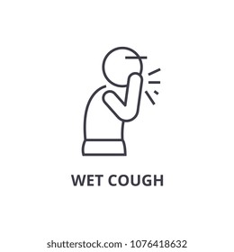 wet cough thin line icon, sign, symbol, illustation, linear concept, vector 