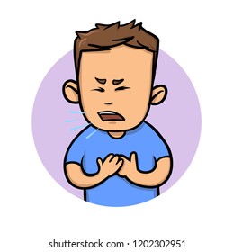 Wet coughs. Sick boy. Flat design icon. Colorful flat vector illustration. Isolated on white background.