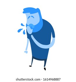 Wet coughs. Sick man. Flat design icon. Colorful flat vector illustration. Isolated on white background.
