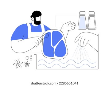 Wet curing abstract concept vector illustration. Process of pork wet curing in brine, beef pickling in salt water, food processing industry, meat products preservation abstract metaphor.