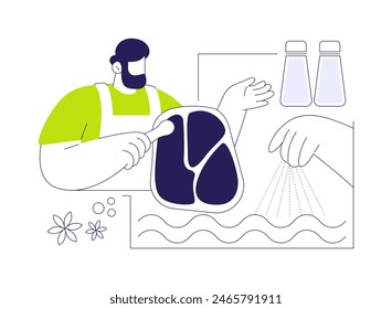 Wet curing abstract concept vector illustration. Process of pork wet curing in brine, beef pickling in salt water, food processing industry, meat products preservation abstract metaphor.