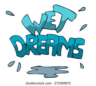 Wet Dreams Stylized Fonts, Vector Illustration isolated on White Background. 