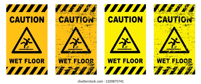 Wet Floor Area Attention Caution Sign Watch Your Step Or Slippery Floor Zone Danger Warning Signs Beware Out For Ice Or Water Steps Icons Funny Vector Symbool Icon Safety First Day Slow Dawn Fun Tape