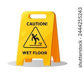 Wet floor caution sign board isolated on white background.
