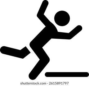 Wet floor caution sign. slippery floor icon on white background. a black and white image of a man falling down