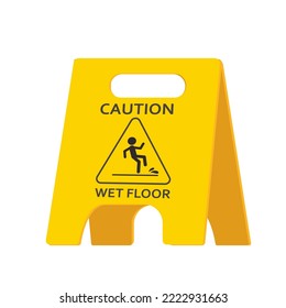 Wet floor caution warning sign, yellow symbol isolated on white background.Public warning yellow symbol clip art. Slippery surface beware plastic board.