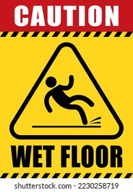Signo De Advertencia De Precaución De Planta Mojada. Aislado en el fondo amarillo, Pegatina para el hospital y el piso de oficinas, espacios públicos. ilustración vectorial.