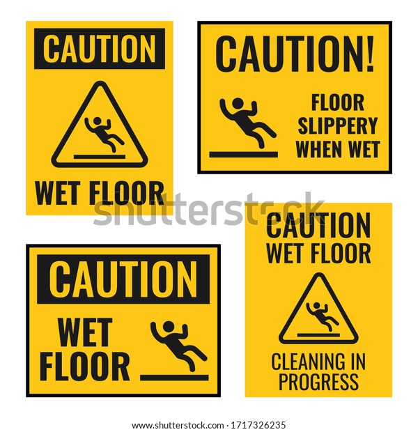 Wet Floor Danger Caution Sign Set Stock Vector (Royalty Free ...