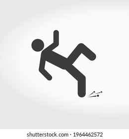 Wet floor. Falling person silhouette icon. Flat style vector illustration isolated on white background.