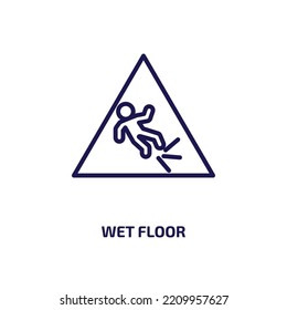 wet floor icon from cleaning collection. Thin linear wet floor, wet, beware outline icon isolated on white background. Line vector wet floor sign, symbol for web and mobile