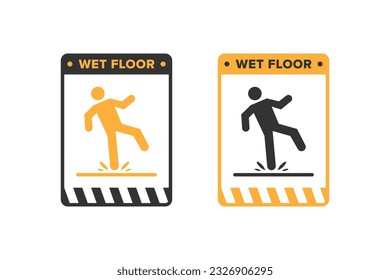 Diseño vectorial de iconos de piso húmedo, icono de precaución de cartón señalizador, suelo húmedo o resbaladizo