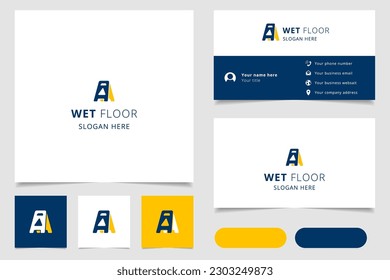 Wet floor logo design with editable slogan. Branding book and business card template.