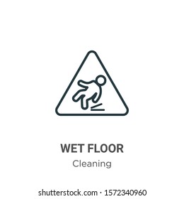 Wet floor outline vector icon. Thin line black wet floor icon, flat vector simple element illustration from editable cleaning concept isolated on white background