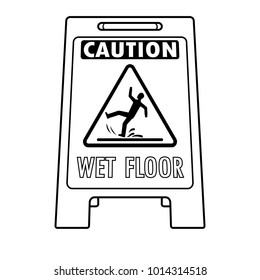 Wet floor sign coloring vector illustration. Isolated image on white background. Comic book style imitation.