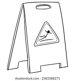 wet floor sign illustration hand drawn outline vector
