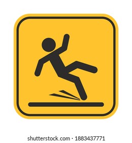Wet floor sign, isolated on white background. Square yellow sign - danger slippery surface. Vector illustration, flat design.