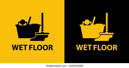 wet floor sign on black-yellow background