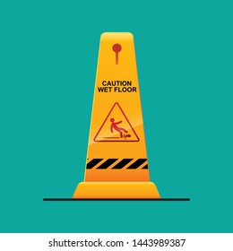 Wet floor sign on cone shape vector illustration.