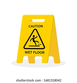 Wet Floor Sign On White. Isolated Flat Vector Illustration.