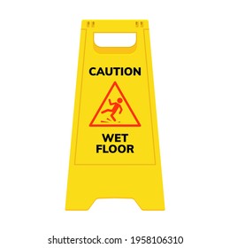 Wet floor sign. Safety yellow slippery floor warning icon vector caution symbol