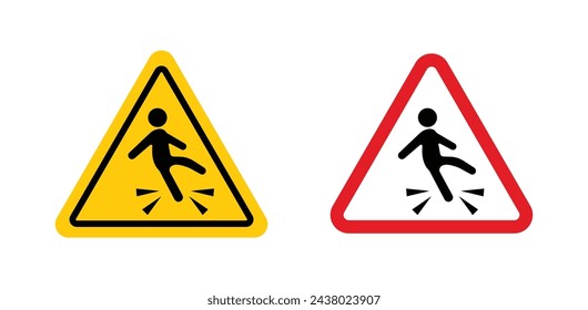 Señal de piso mojado. símbolo de precaución de caída resbaladiza. señal de peligro de accidente de seguridad antideslizante.