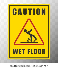 Símbolo de letrero de piso mojado. Piso resbaladizo Precaución icono de placa de signo negro anaranjado. Imagen de Ilustración vectorial. 