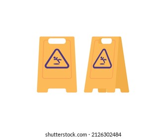 wet floor sign. tools or objects for warning. flat cartoon illustration. concept design. elements, icons, and symbols