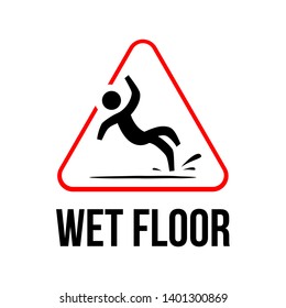 Wet Floor sign. triangle with falling man in modern rounded style.