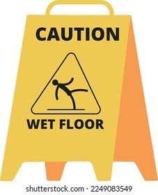 Wet floor sign. Yellow caution icon. Slippery warning isolated on white background