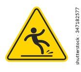 Wet Floor sign, yellow triangle with falling man in modern rounded style. Isolated vector illustration.