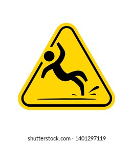 Wet Floor sign. yellow triangle with falling man in modern rounded style. 
slippery floor triangle yellow sign. caution warning beware danger.