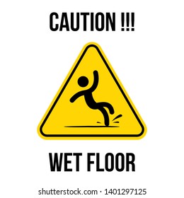Wet Floor sign. yellow triangle with falling man in modern rounded style. 
slippery floor triangle yellow sign. caution warning beware danger.