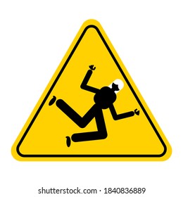 Wet Floor sign, yellow triangle with falling man or woman in modern rounded flat style. Isolated vector illustration, falling danger accident sign. Slippery stairs warning plate