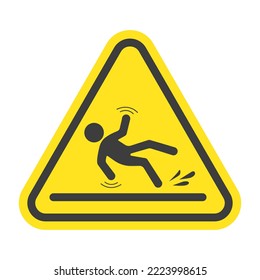 Wet Floor sign, yellow triangle with falling man in modern rounded style. Isolated vector illustration.