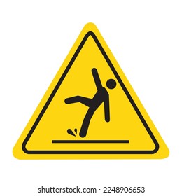 Wet floor sign, yellow triangle with falling man in modern rounded style. Isolated flat vector illustration.