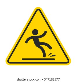 Wet Floor sign, yellow triangle with falling man in modern rounded style. Isolated vector illustration. - Shutterstock ID 347182577