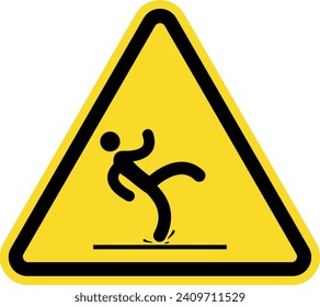 Wet floor slippery notice sign. Black on yellow background. Safety signs and symbols.