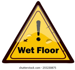 Wet Floor Triangular Warning Sign, Vector Illustration isolated on White Background. 