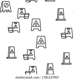 Wet Floor Vector Seamless Pattern Thin Line Illustration