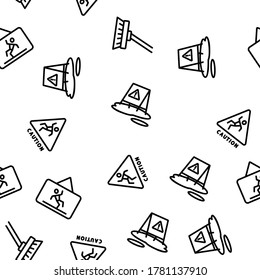 Wet Floor Vector Seamless Pattern Thin Line Illustration